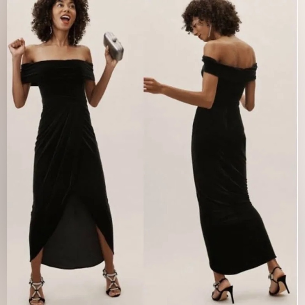 BHLDN Edison Black Velvet Off shoulder Tulip DressSz 2